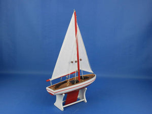Wooden Decorative Sailboat 12"" - Red Sailboat Model