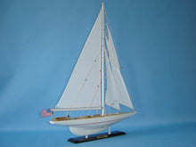 Load image into Gallery viewer, Wooden Intrepid Limited Model Sailboat Decoration 27&quot;