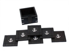 Load image into Gallery viewer, Wooden Black Coasters with Chrome Anchor Inlay 4&quot;&quot; - Set of 6