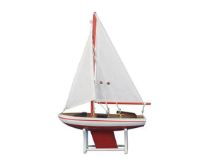Wooden Decorative Sailboat 12"" - Red Sailboat Model