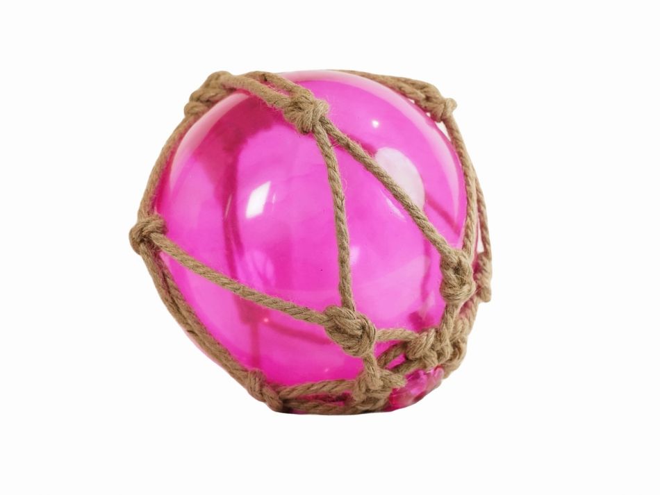 Pink Japanese Glass Ball Fishing Float With Brown Netting Decoration 1 –  Tesaut Models