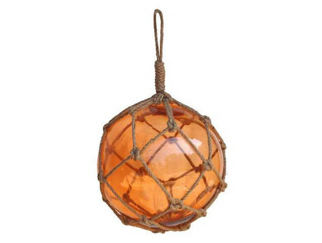 Orange Japanese Glass Ball Fishing Float With Brown Netting