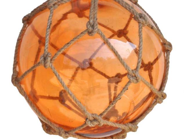Orange Japanese Glass Ball Fishing Float With Brown Netting