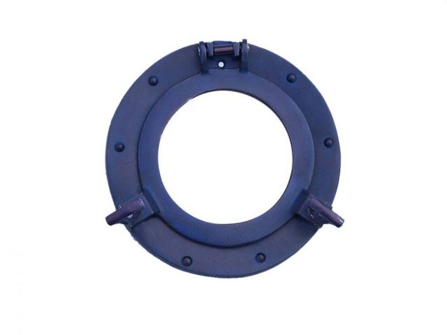 Rustic Blue Aluminum Deluxe Class Decorative Ship Porthole Mirror 8''