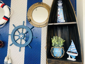 Rustic All Light Blue Decorative Ship Wheel With Starfish 18""