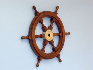 Deluxe Class Wood and Brass Decorative Ship Wheel 24