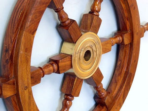 ﻿﻿Deluxe Class Wood and Brass Decorative Ship Wheel 30"