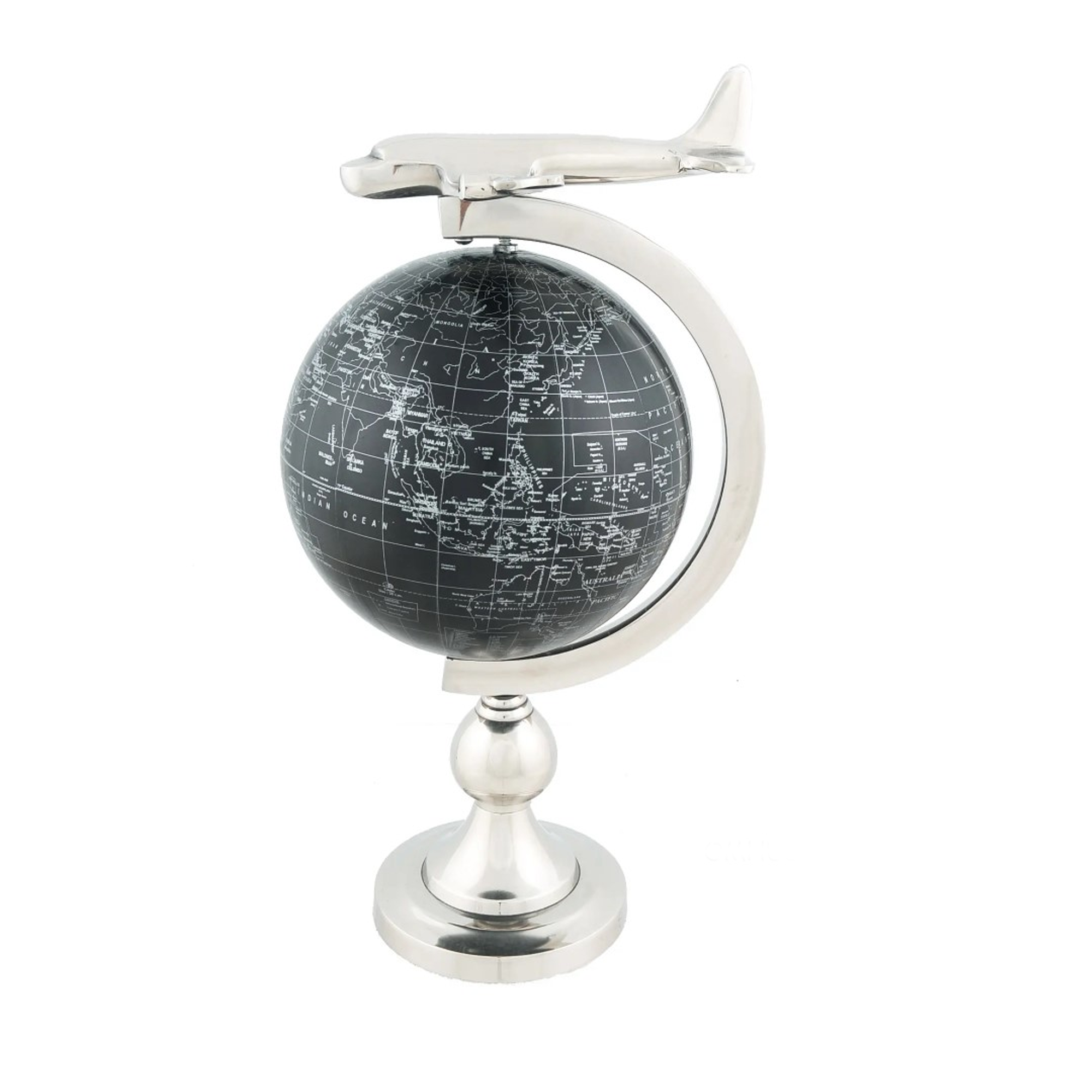 Airplane On Globe W Brass Stand