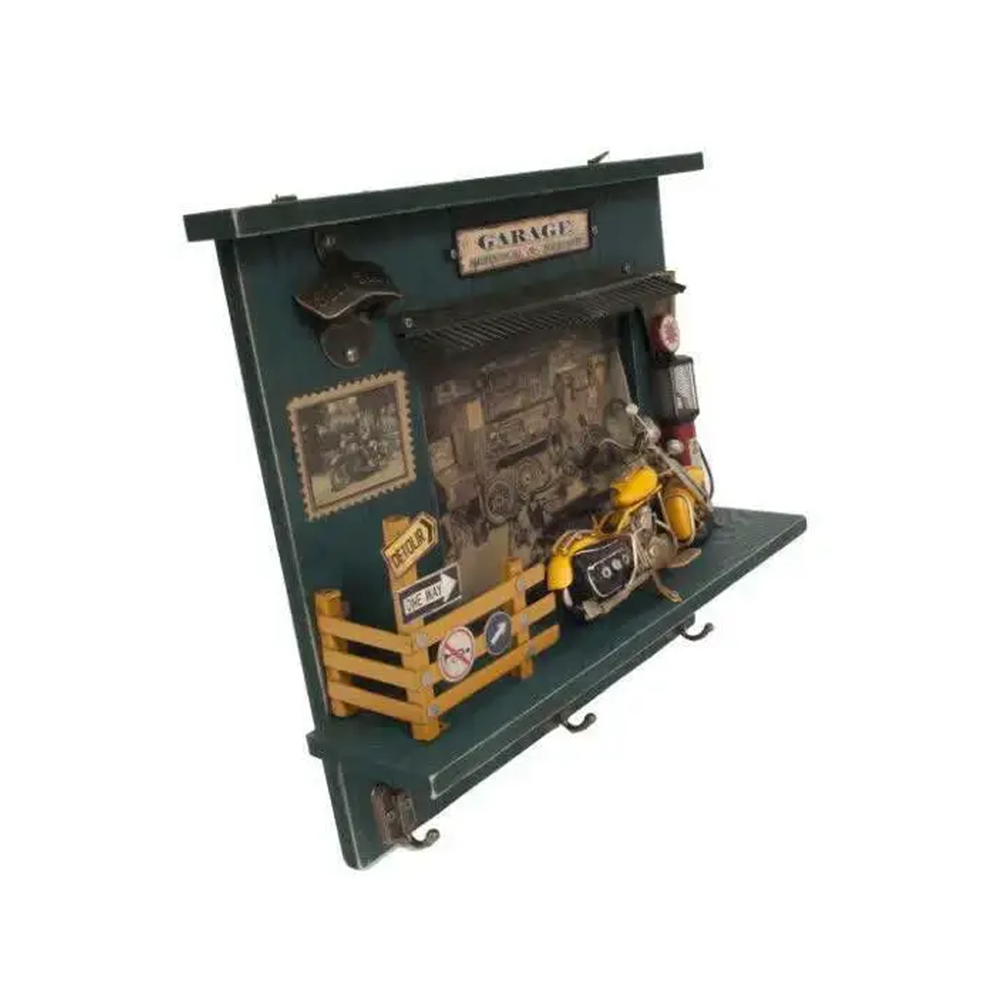 Vintage Harley Motorcycle Shadow Box on Wood Frame