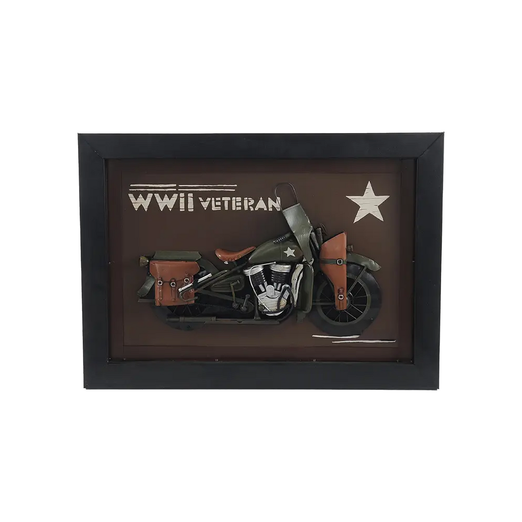 Vintage WWII Motorcycle 3D Painting | Collectible Metal scale model Motorcycle 3D Painting