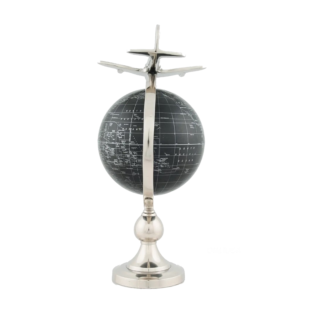 Airplane On Globe W Brass Stand