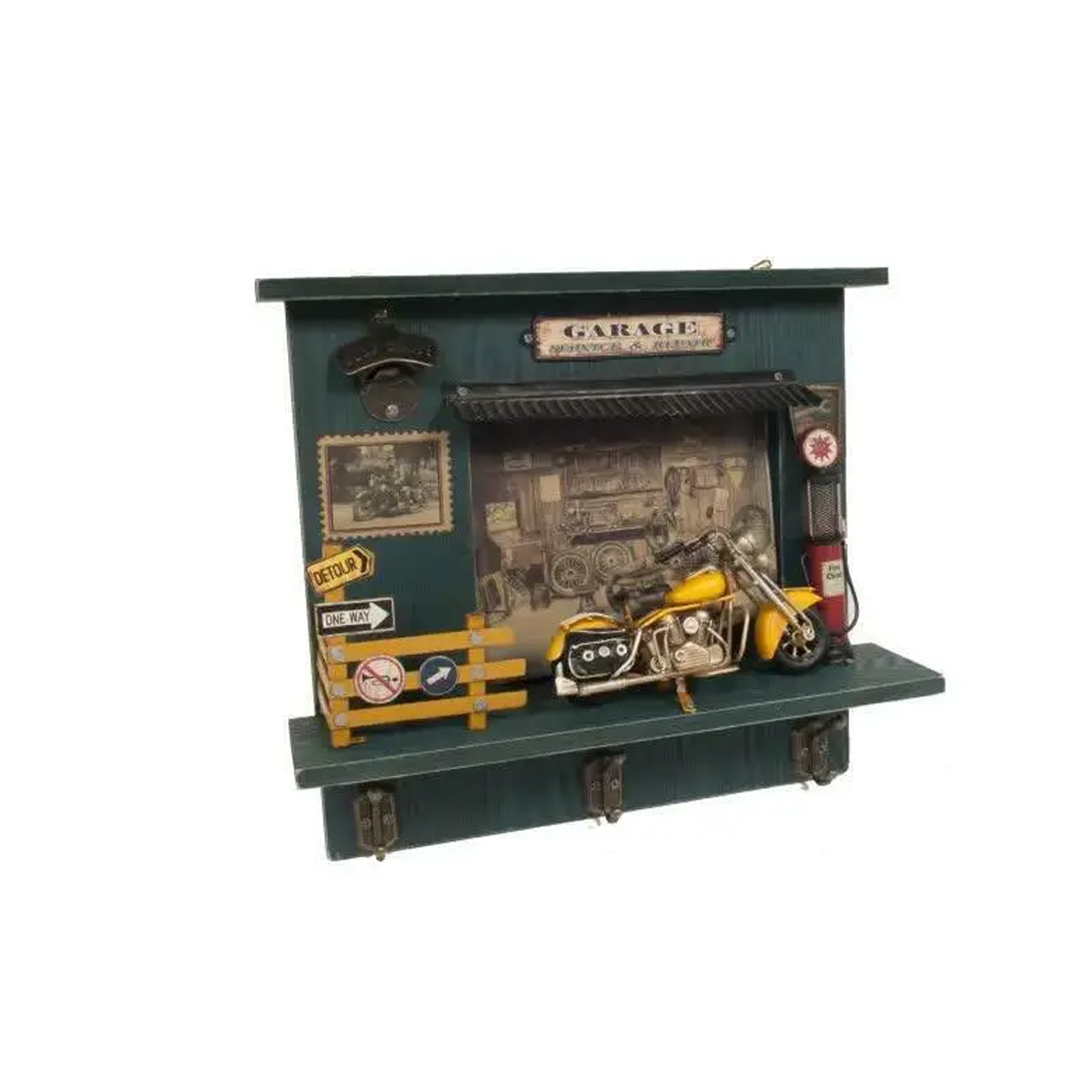 Vintage Harley Motorcycle Shadow Box on Wood Frame