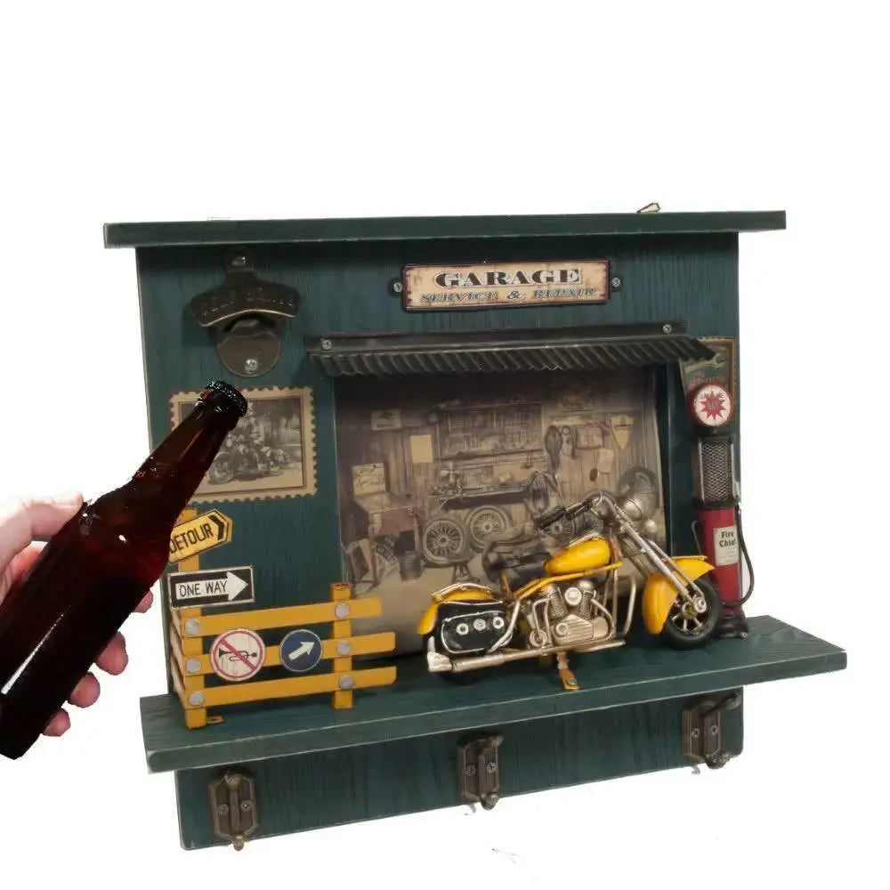 Vintage Harley Motorcycle Shadow Box on Wood Frame