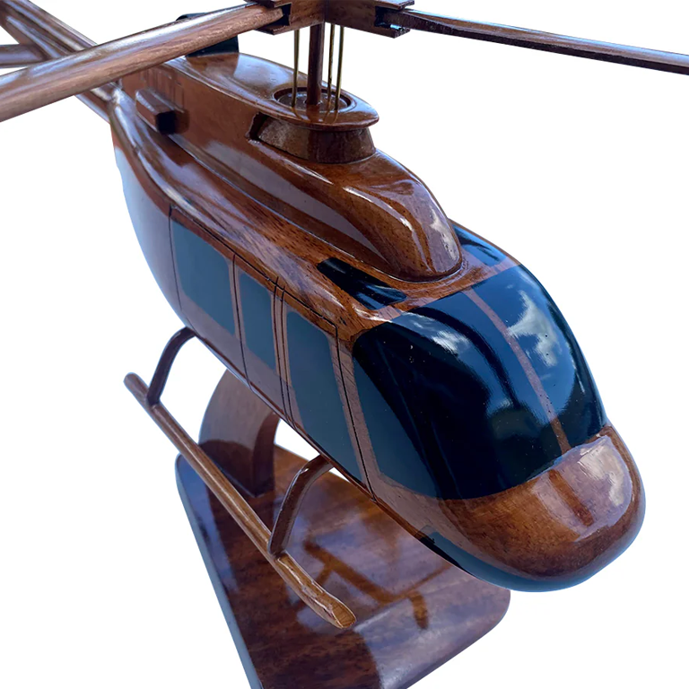 Bell 407 Mahogany Wood Desktop Helicopter Model