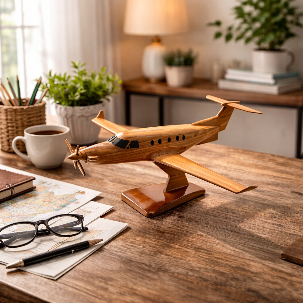 PC-12 ( PC12 ) Pilatus Mahogany wood Desktop Airplane model
