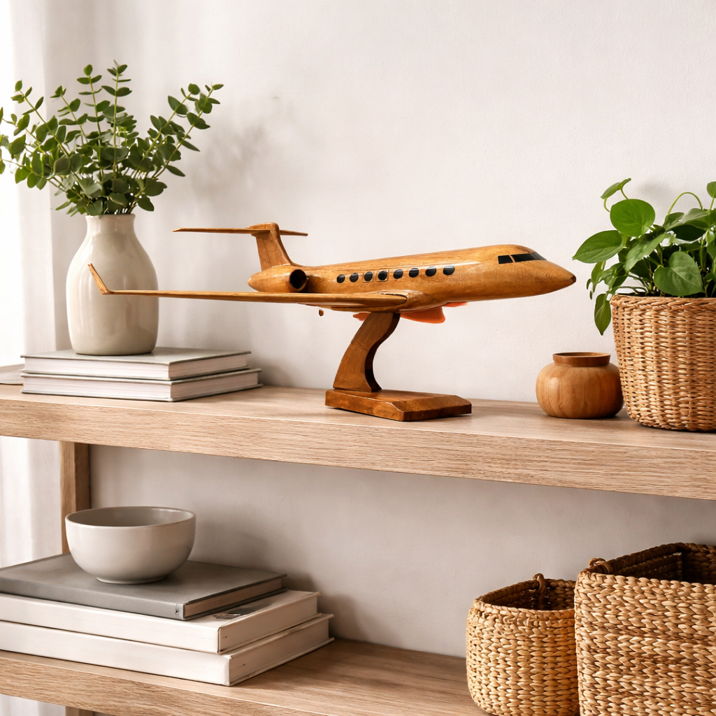 Gulfstream 550 Mahogany Wood Desktop Airplanes Model