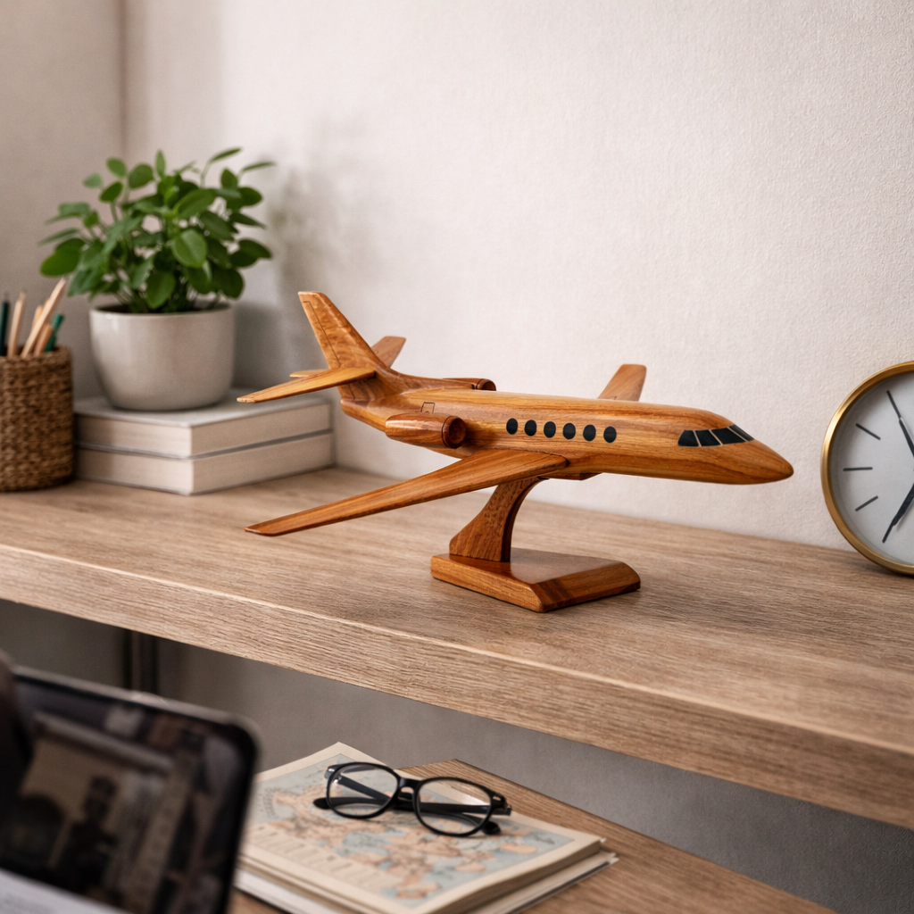 Falcon 50 Mahogany Wood Desktop Airplanes Model