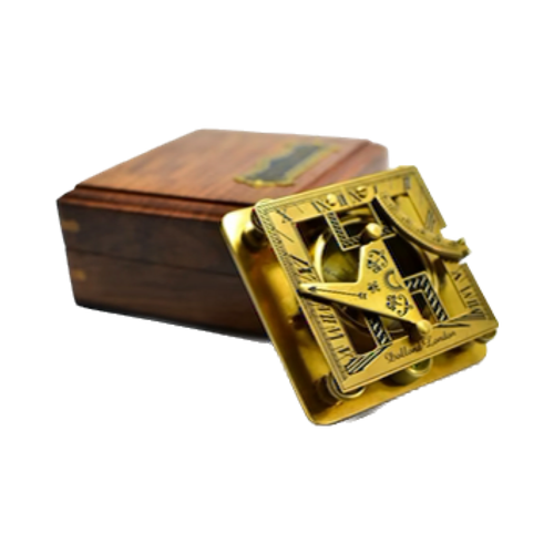 Rectangle Sundial compass with wooden box