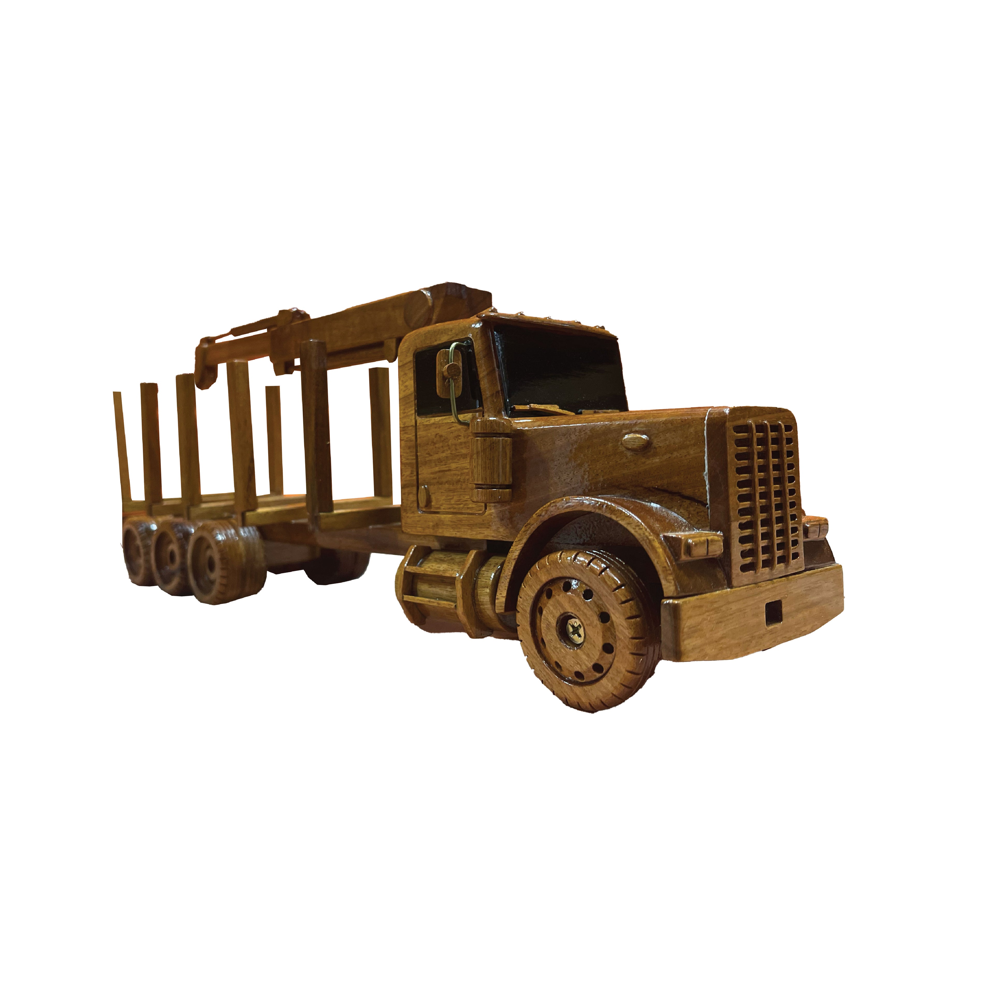 Log Truck with crane Mahogany Wood Desktop truck Model