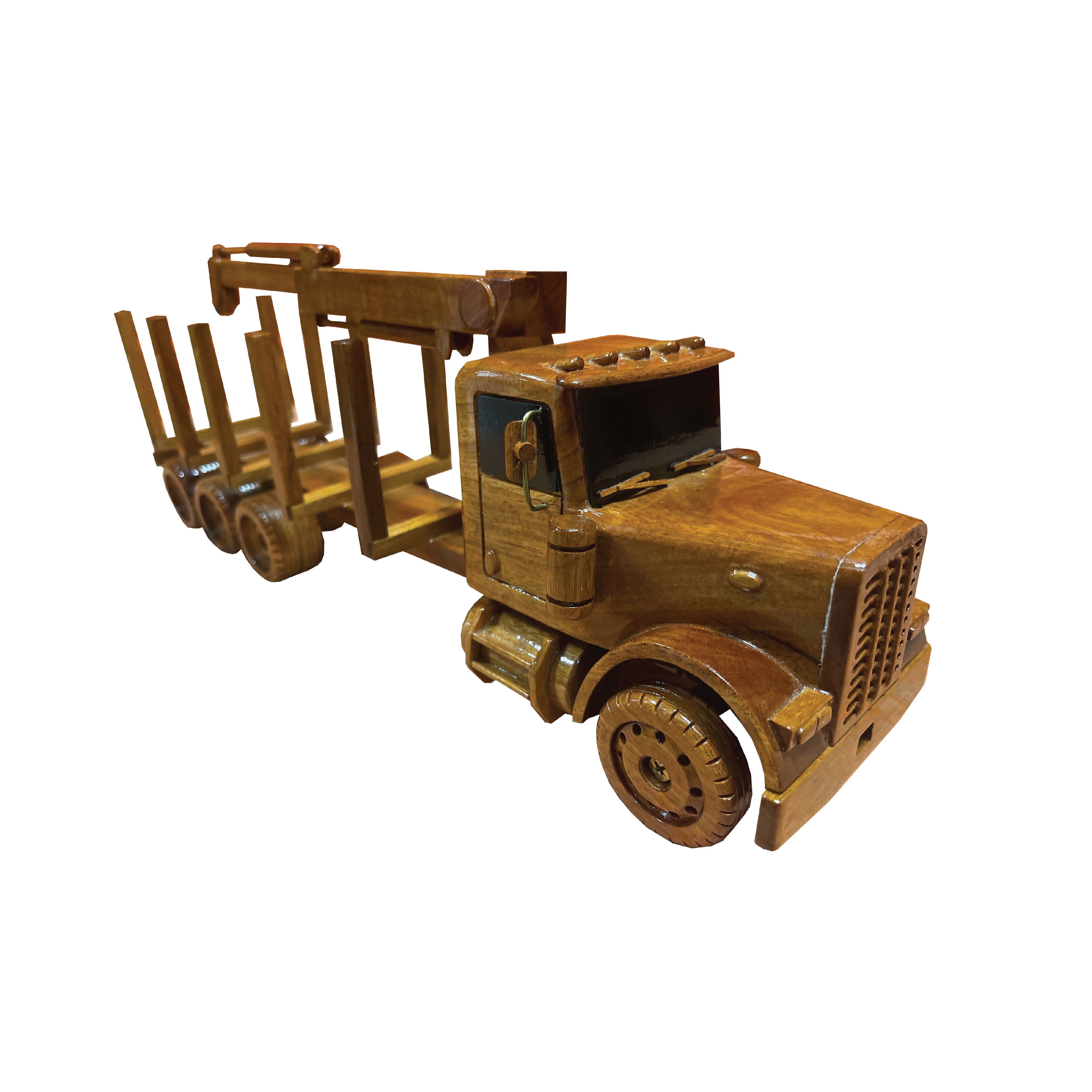 Log Truck with crane Mahogany Wood Desktop truck Model
