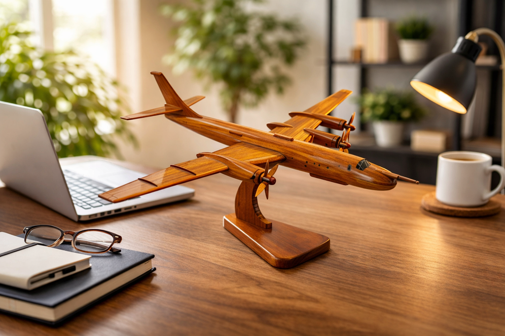 TU-95 ( TU95 ) Tupolev  Mahogany Wood Desktop Airplane Model