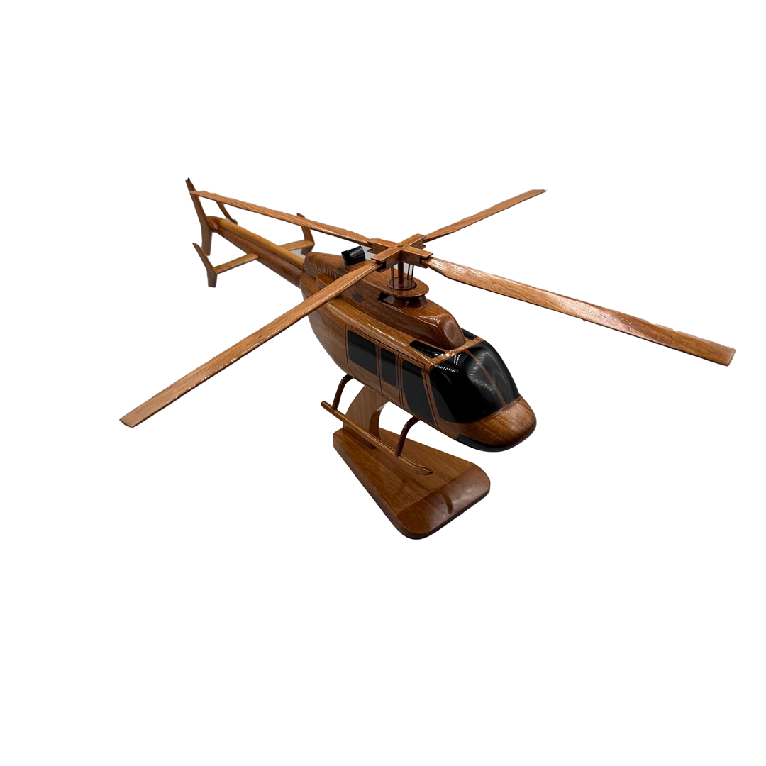 Bell 407 Mahogany Wood Desktop Helicopter Model