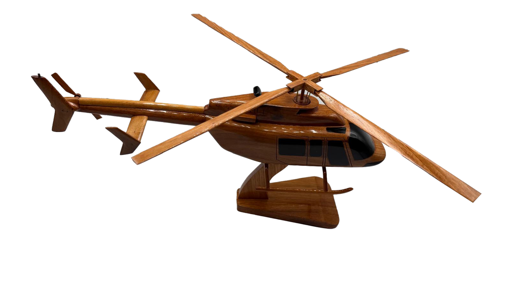 Bell 407 Mahogany Wood Desktop Helicopter Model