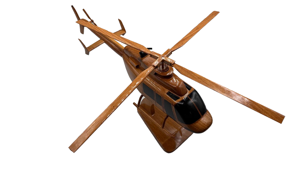 Bell 407 Mahogany Wood Desktop Helicopter Model