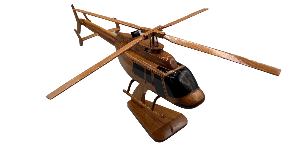 Bell 407 Mahogany Wood Desktop Helicopter Model