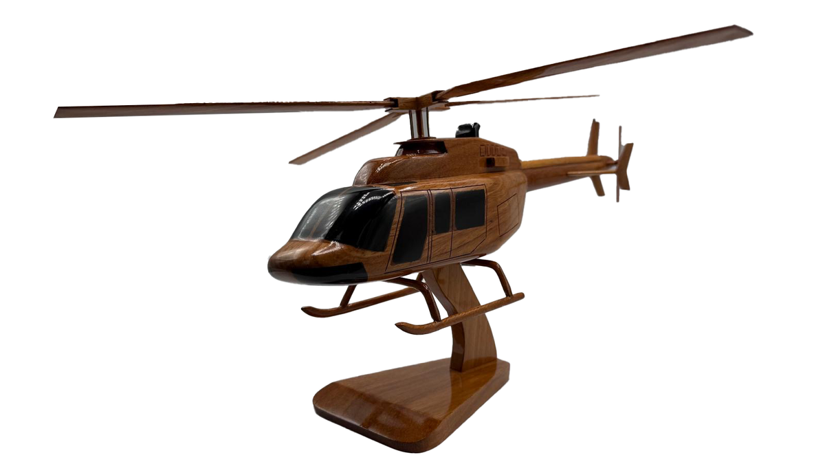 Bell 407 Mahogany Wood Desktop Helicopter Model