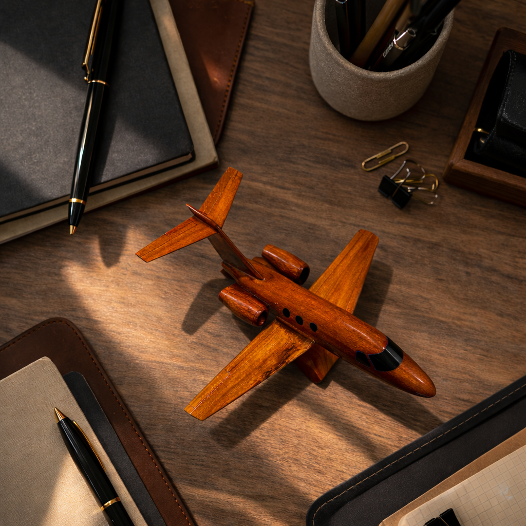 Cessna Citation Mustang Mahogany Wood Desktop Airplane Model