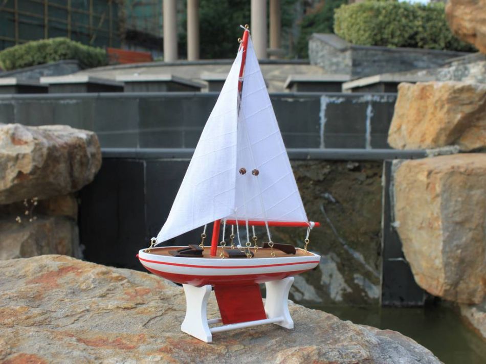 Wooden Decorative Sailboat 12"" - Red Sailboat Model