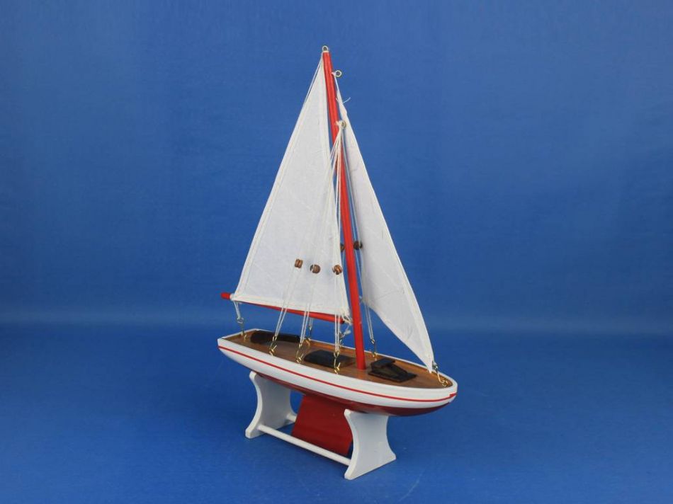 Wooden Decorative Sailboat 12"" - Red Sailboat Model