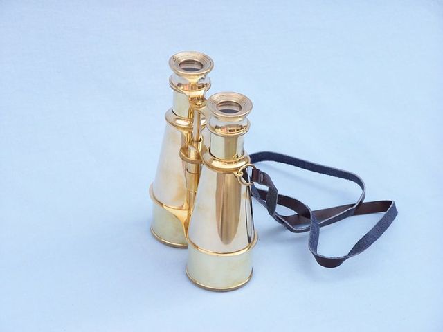 Captain's Solid Brass Binoculars with Leather Case 6"