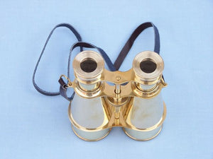 Captain's Solid Brass Binoculars with Leather Case 6"