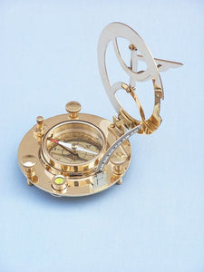 Solid Brass Round Sundial Compass w/ Rosewood Box 6"