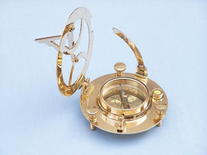 Solid Brass Round Sundial Compass w/ Rosewood Box 6"