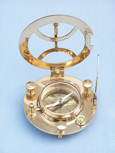 Solid Brass Round Sundial Compass w/ Rosewood Box 6"