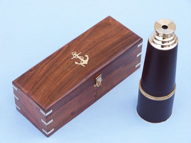 Deluxe Class Admiral's Brass - Leather Spyglass Telescope 27" w/ Rosewood Box