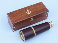 Load image into Gallery viewer, Deluxe Class Admiral&#39;s Brass - Leather Spyglass Telescope 27&quot; w/ Rosewood Box