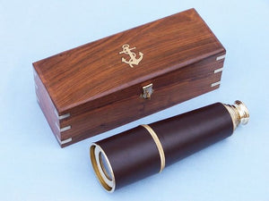 Deluxe Class Admiral's Brass - Leather Spyglass Telescope 27" w/ Rosewood Box