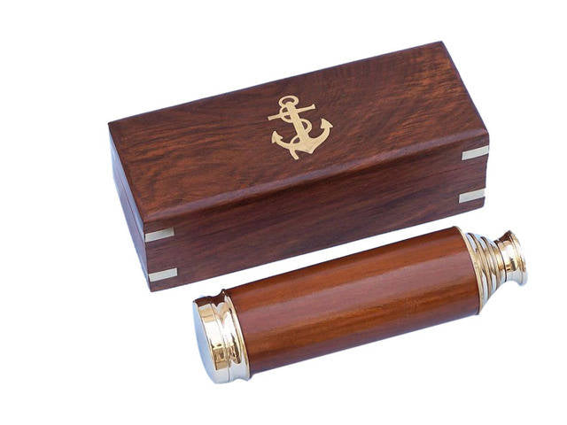 Deluxe Class Solid Brass - Wood Captain's Spyglass Telescope 15" w/ Rosewood Box