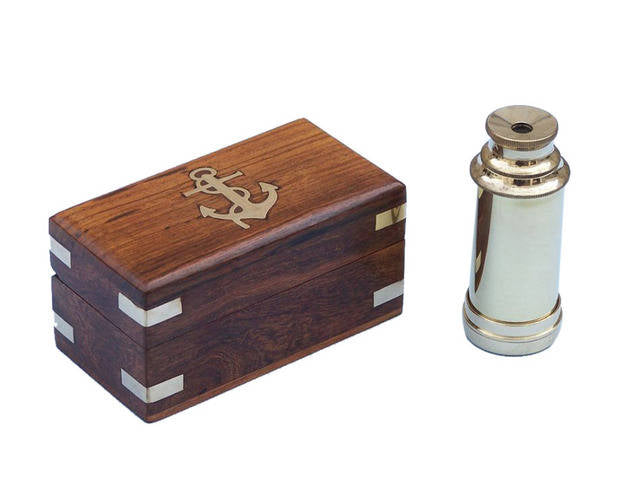 Deluxe Class Scout's Brass Spyglass Telescope 7" w/ Rosewood Box
