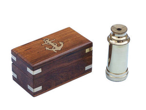 Deluxe Class Scout's Brass Spyglass Telescope 7" w/ Rosewood Box