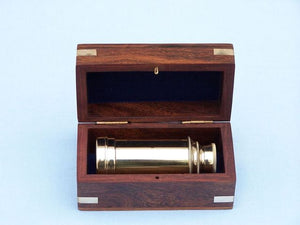 Deluxe Class Scout's Brass Spyglass Telescope 7" w/ Rosewood Box