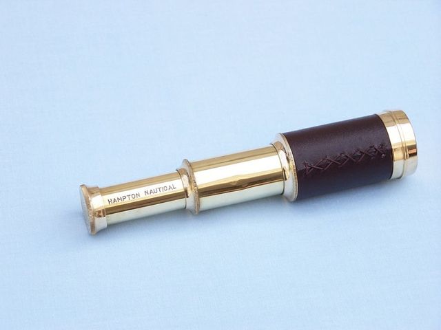 Deluxe Class Scout's Brass - Leather Spyglass Telescope 7" w/ Rosewood Box