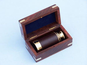 Deluxe Class Scout's Brass - Leather Spyglass Telescope 7" w/ Rosewood Box