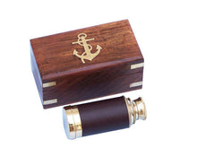 Load image into Gallery viewer, Deluxe Class Scout&#39;s Brass - Leather Spyglass Telescope 7&quot; w/ Rosewood Box