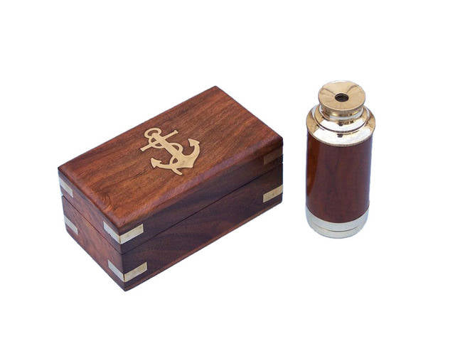 Deluxe Class Solid Brass - Wood Scout's Spyglass Telescope 7" w/ Rosewood Box