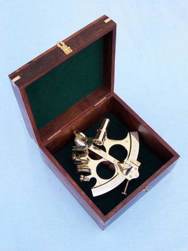 Captain's Brass Sextant with Rosewood Box 8""